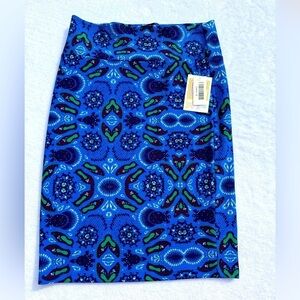 Lularoe stretchy skirt midi length size M Medium blue paisley pattern nwt new
